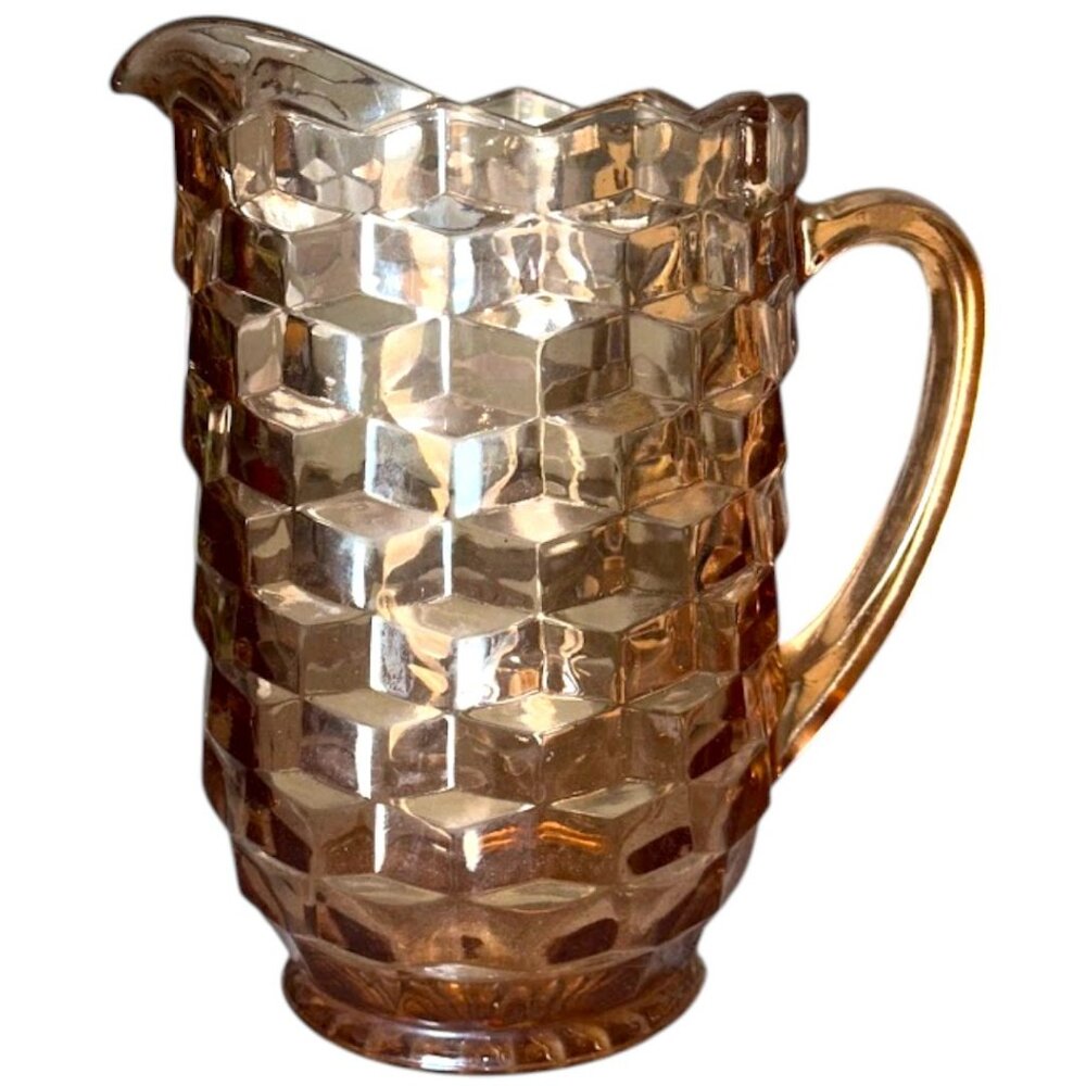 Vintage Pink Indiana Whitehall Cubed Glass Pitcher